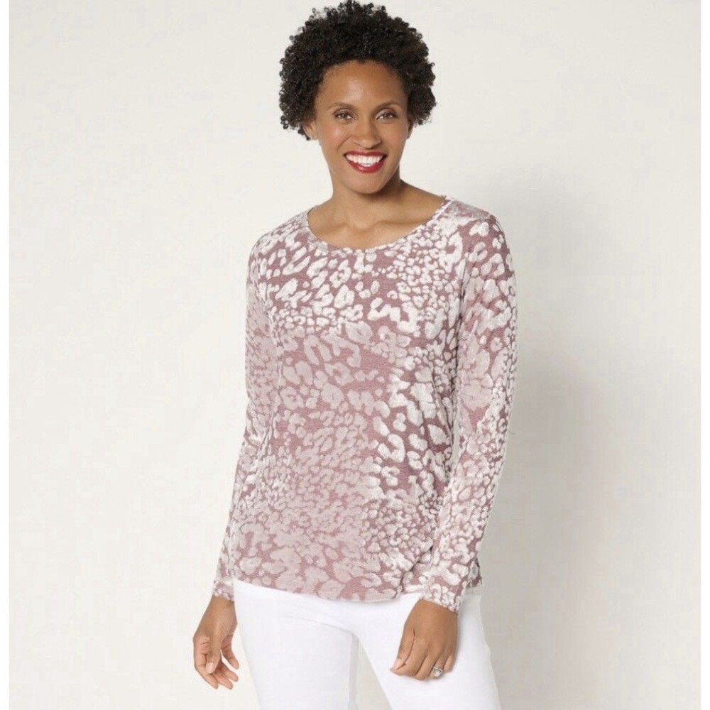 Women with Control Burnout Knit Long Sleeve Top Size XXS Zinfandel
